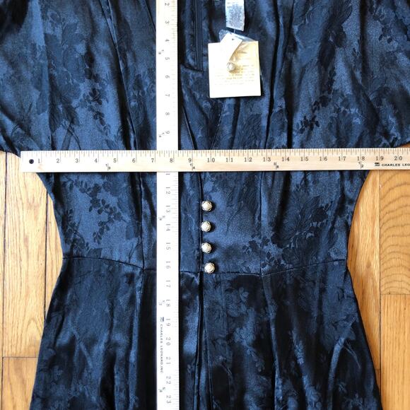 Dana Scott NWT Vintage 1980s Tea Length Black Satin Formal Dress Size 11/12 - Picture 3 of 10